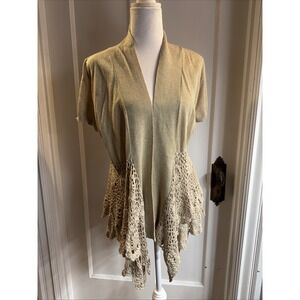 Venue Gold Knit Open Front Cardigan with Lace Knit Design Size M NWT